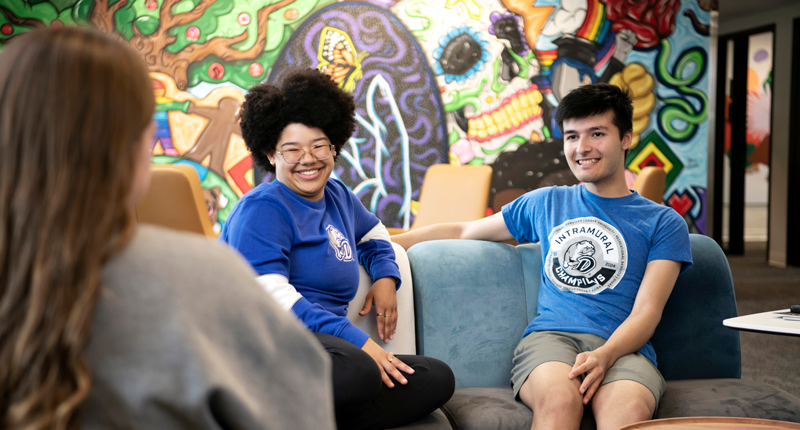 Students meeting in the sammons lounge